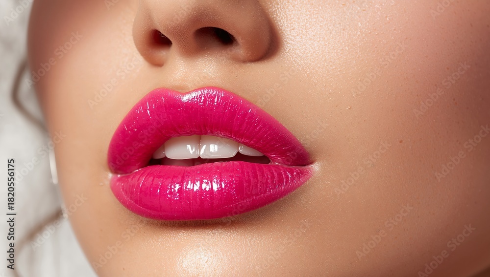 Fototapeta premium Crimson Shine. A Study in Color and Texture near the Mouth and Nasal area, closeup Shot.