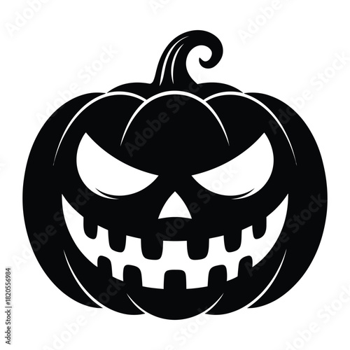 A scary black jackolantern with a menacing grin and glowing eyes, perfect for halloween celebrations and spooky designs, isolated on
