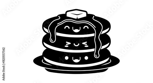 Cute pancakes with syrup and butter breakfast vector illustration