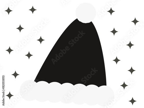 黒いサンタ帽子と雪の背景のクリスマスイラスト