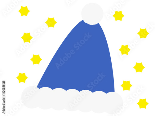 青と黄色のカラーが楽しいサンタ帽子のイラスト