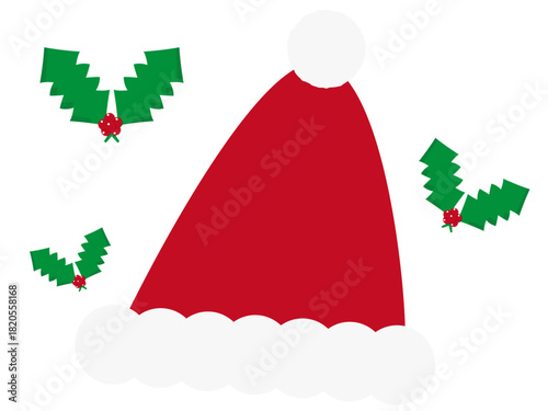 ヒイラギ装飾付きの伝統的なサンタ帽子のベクター画像