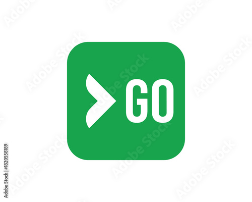Go icon. Green button with arrow and text. Forward action symbol for web and apps