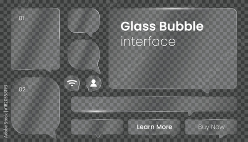 Glass bubble interface design element set. Transparent UI elements for web and app design