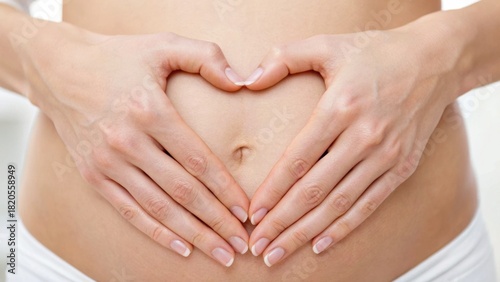 Wallpaper Mural A pair of hands forming a heart shape over a pregnant belly, symbolizing love and anticipation for the unborn child. Torontodigital.ca