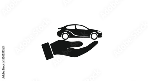 Hand holding car icon representing vehicle insurance and safety
