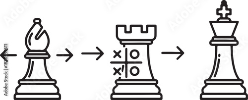 Chess Bishop Rook And King With Arrows And Tic Tac Toe