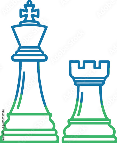 Blue and Green Outline Chess King and Rook chess pieces