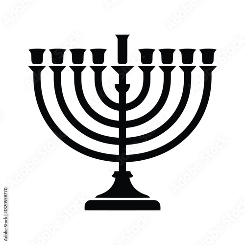 Black silhouette of a traditional ninebranched menorah, a symbol of the jewish holiday of hanukkah and its celebration, isolated on