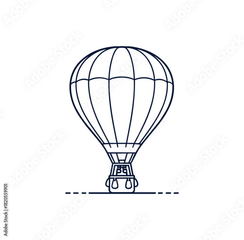 Hot air balloon outline drawing. flying basket illustration. travel adventure journey.