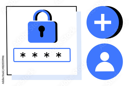 Password security concept. Password icons with lock and user profile focus on secure authentication. Password systems ensure data safety and user account creation. For cybersecurity, login systems