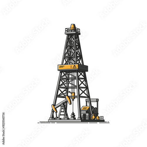 Detailed illustration of an oil rig, showcasing the drilling process and its components.
