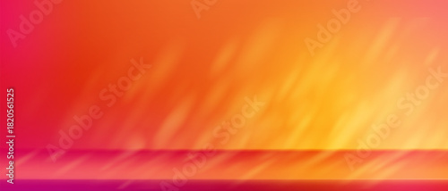 Orange gradient background with abstract shadows. Vector realistic illustration of vibrant yellow wallpaper, showroom studio design with light spots on podium, colorful product presentation backdrop