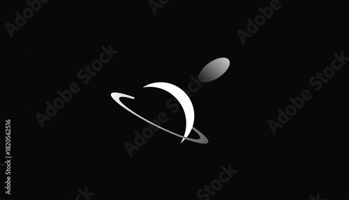 Minimalist halo and sphere on a dark background depicting an astronomical theme