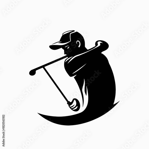 Silhouette of a golfer in mid-swing, showcasing the sport's dynamic action and focus.