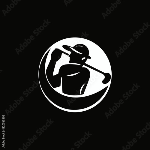 Minimalist black and white logo featuring the silhouette of a golfer holding a club within a circular frame.