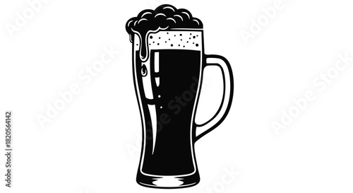 Iconic beer mug with overflowing frothy head isolated graphic