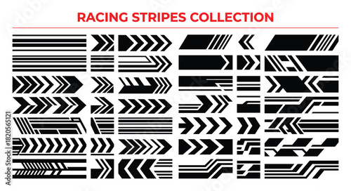 Racing stripes collection. Abstract geometric shapes, arrows, speedy elements. Car decals, graphics set.