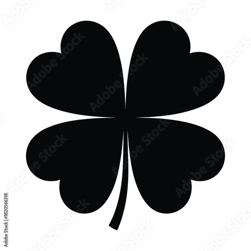 A black fourleaf clover, a traditional symbol of good luck and fortune, isolated on a