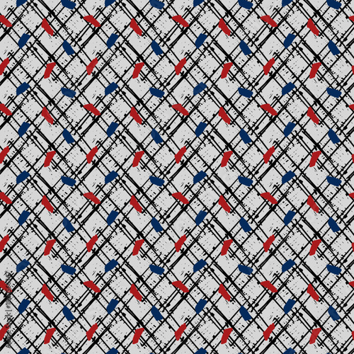 Seamless Pattern - Scribble (Black, Red, Blue, Gray) Repeating Vector Image; Easily Editable; Endless Design; Colorful lIlustration. Print for Gift Paper, Packaging, etc.