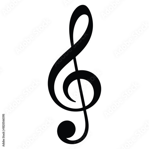 Elegant black treble clef, also known as gclef, a fundamental musical notation symbol representing music and harmony, isolated on a