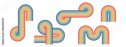 Retro rainbow stripes create a groovy 70s background with wavy lines and vibrant colors. Perfect vintage path design with playful psychedelic rainbow curves and abstract flow.