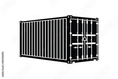Shipping container in perspective view. Represents global logistics, cargo transportation, and freight industry