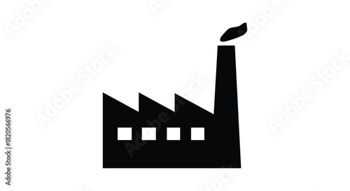 Industrial factory building with smoking chimney silhouette icon