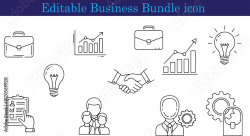 Business concept icons representing success collaboration and innovative thinking suitable for marketing presentations and website illustrations promoting growth and teamwork