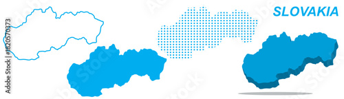 Slovakia Map Vector Set, Central Europe Outline Silhouette Dotted 3D Solid Shapes, Country Infographic Template, Editable EPS Geography