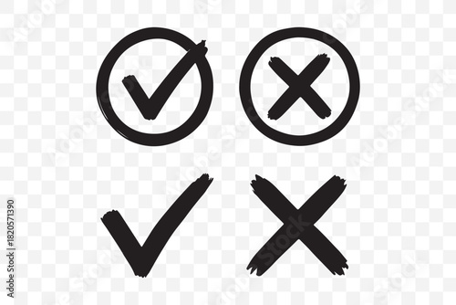Check tick mark icon set. Cross box x check mark checkbox v list vector draw hand drawn sketch doodle brush marker checklist symbol wrong right circle. Vector alphabet letters and numbers vector,