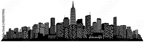 black and white city silhouette without background