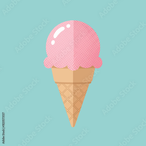 Flat Pastel Vector Halftone Ice Cream Cone