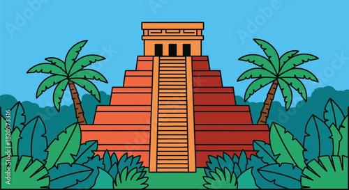Mayan pyramid chichen itza vector illustration travel concept