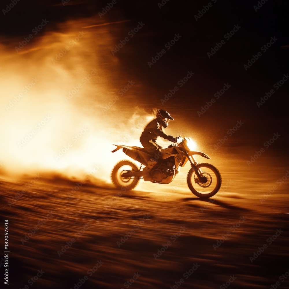 Fototapeta premium Light trails and dust particles emphasize raw speed and adrenaline.