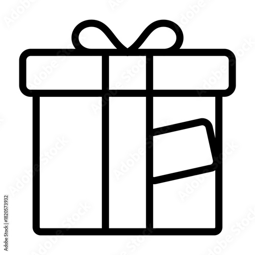 Gift Box with Card Vector Line Icon Design