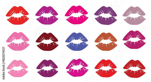 Colorful lipstick kisses beauty makeup fashion lips graphic art