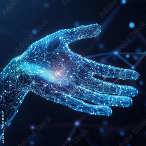 The hands project energy patterns that manipulate the financial interface