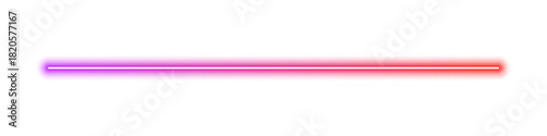 Abstract neon laser light beam gradient from purple to red, glowing bright bar on transparent background. technological element for designing a dynamic, vivid color divider.