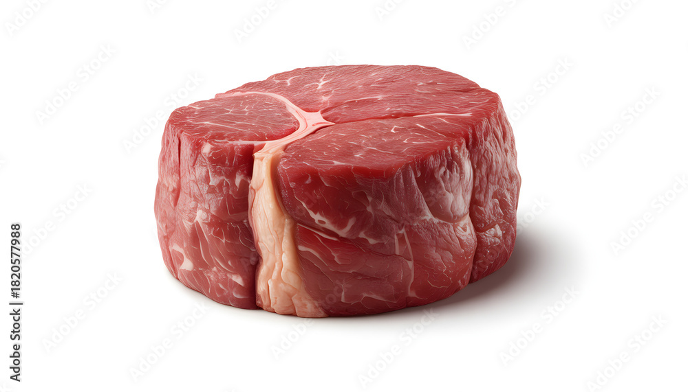 Fototapeta premium Raw beef cut with visible marbling on white background 