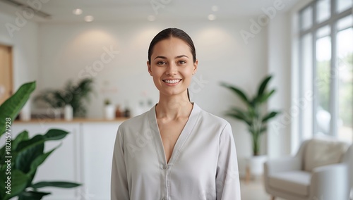 Portrait of a Smiling Woman in a Light, Airy Interior With Greenery and Subtle Textures. Free Download Portrait of a Smiling Woman in a Light, Airy Interior With Greenery and Subtle Textures. - GFXLoad