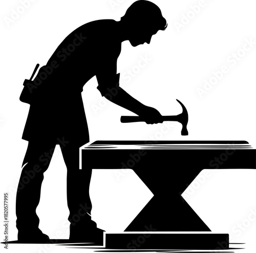 Hammering Pose – Black and White Silhouette
