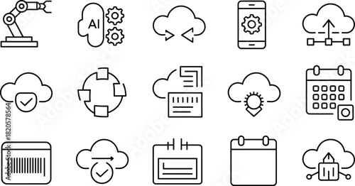 Cloud & AI Tech Icons – Data Management, Automation, and Cloud Integration for Modern Systems