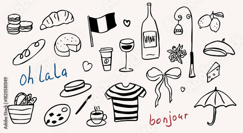 Hand drawn doodle Parisian elements collection