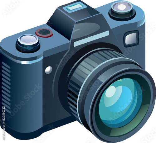Isometric Illustration of a Digital SLR Camera with Large Lens