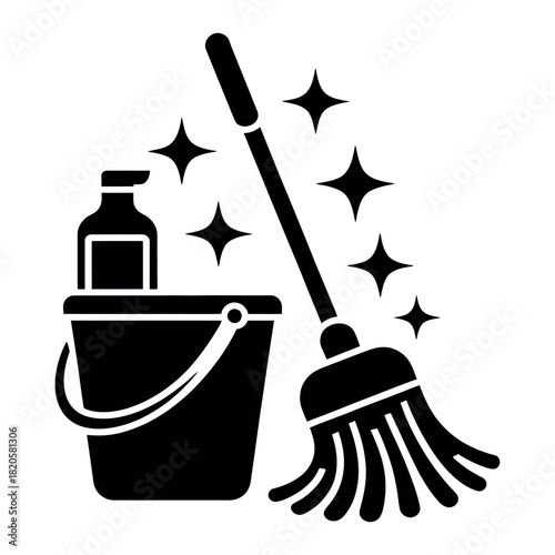 A bucket of cleaning supplies and a mop represent the concept of cleanliness and hygiene.