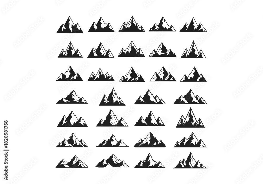 Fototapeta premium Rocky Mountain Silhouette Pack – Vector Icons and Logo Shapes Collection