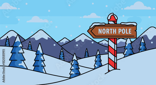 North pole christmas winter wonderland holiday season cartoon art