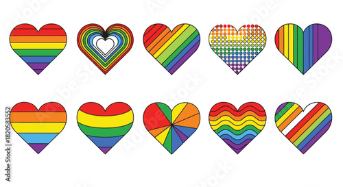 Rainbow hearts lgbtq pride month love and support design elements