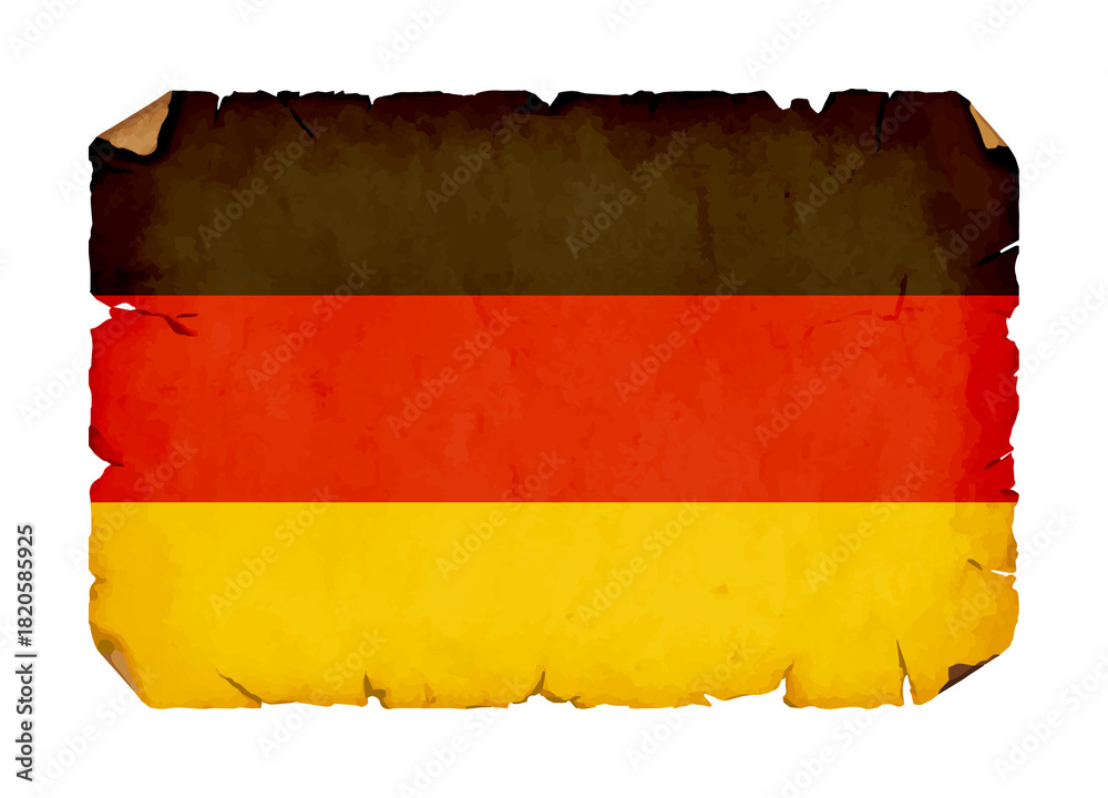 Obraz premium Germany retro flag png. Isolated old worn and torn paper flag of Germany illustration transparent png